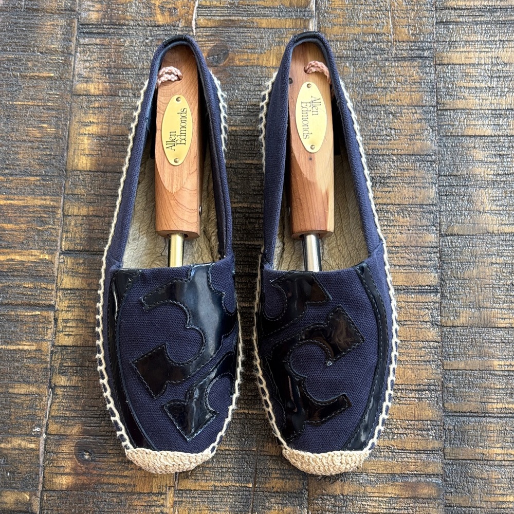 Tory Burch Navy Espadrilles with Classic Front Logo.